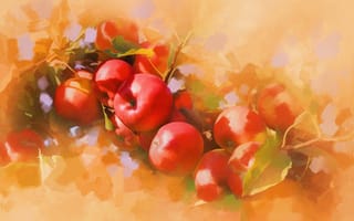 Картинка арт, яблочки, наливные, painting, румяные, яблоки, спелые, картина, живопись