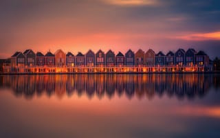 Картинка Holland, Water, Homes, Lightroom, Sunset, Reflection, Neighbours