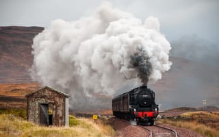 Картинка Steam, Locomotive, Old Hut, Railway