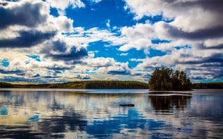 Картинка Kullaa, остров, облака, Finland, озеро, Финляндия
