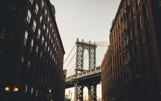 Картинка мост, city, Америка, Бруклин, Нью Йорк, вечер, USA, архитектура, фонари, улица, Нью-Йорк, город, Манхэттен, дома, New York, США