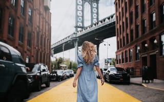 Картинка дорожка, настроение, девушка, улица, Нью-Йорк, здания, мост