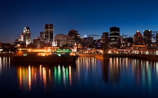 Картинка Montreal, Канада, river, midnight, Монреаль, здания, city, полночь, река, город, buildings, Canada