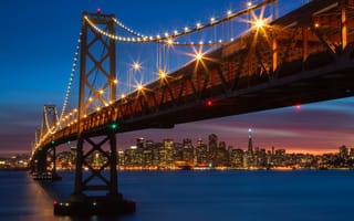 Картинка Bay Bridge, залив Сан-Франциско, Калифорния, огни, California, San Francisco Bay, San Francisco, мост, Сан-Франциско, ночной город