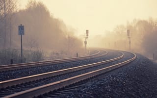 Картинка железная дорога, природа, туман
