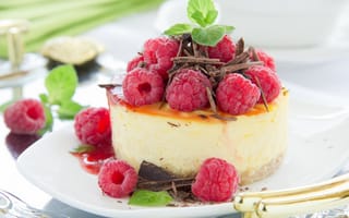 Картинка малина, торт, десерт, шоколадное, мята, чизкейк, стружка