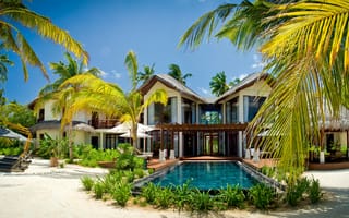 Картинка вилла, пальмы, Maldives, экзотика, бассейн