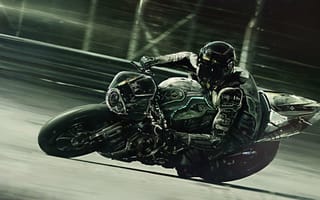 Картинка Спортивный мотоцикл, мотоциклист, трек, поворот, черный