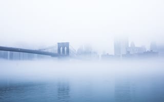 Картинка мост, city, Бруклин, USA, туман, США, город, Нью-Йорк