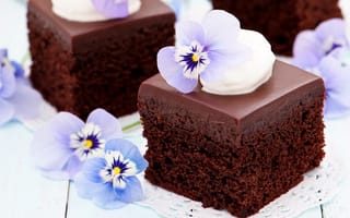 Картинка десерт, dessert, шоколад, сладкое, цветы, пирожное, еда, cake, food, фиолетовый, violet, торт, chocolate, flowers