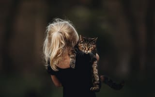 Картинка кошка, девочка, ребёнок