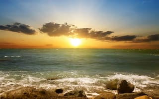 Обои beautiful sunset scene, clouds, берег, пляж, пейзаж, море, небо, Красивый закат сцены, landscape, sand, sky, shore, песок, природа, облака, nature, beach, sea