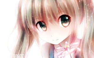 Картинка арт, улыбка, hatsune miku, девушка, лицо, ryaku-ko, цветок, вокалоид, vocaloid, глаза