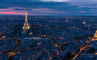 Картинка Франция, France, Париж, Hôtel des Invalides, ночной город, Эйфелева Башня, Eiffel Tower, панорама, Paris, Дом инвалидов