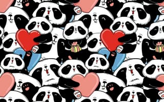 Картинка панды, мишки, сердечки