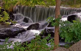 Картинка водопад, природа, деревья, вода, камни