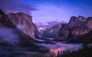 Картинка Valley, Fog, Waterfall, Yosemite, Tunnel, National Park