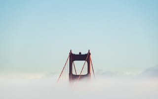 Картинка туман, скалы, дымка, USA, Сан-Франциско, берег, Golden Gate Bridge, United States