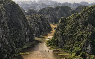 Картинка Near Tam Coc, Вьетнам, горы, Vietnam, лес, река