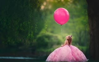 Картинка маленькая принцесса, платье, настроение, корона, девочка, шарик, воздушный шар