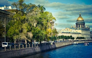 Картинка санкт-петербург, лодки, река, набережная, питер, здания, дома, Russia, St. Petersburg