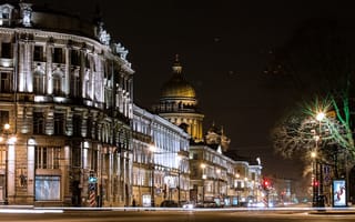 Картинка санкт-петербург, дорога, St. Petersburg, улица, фонари, ночь, Russia, питер, огни