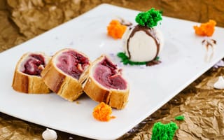 Картинка вишня, шоколад, тарелка, пирог, chocolate, десерт, сладкое, мороженое