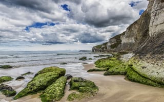 Картинка море, облака, Ireland, берег, скалы, Ирландия, природа