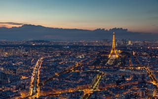 Картинка Paris, панорамма, Эйфелева башня, La tour Eiffel, Франция, France, Париж, вечер, Seine, Eiffel Tower