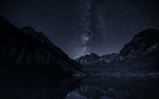 Картинка ночь, звезды, небо, млечный путь, горы, озеро