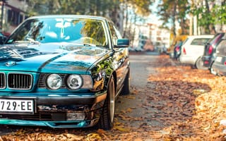 Картинка BMW, tuning, осень, 525, листья, E34