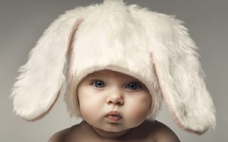 Картинка ребенок, милый, большие глаза, кролик, малыш, шляпа, шапка