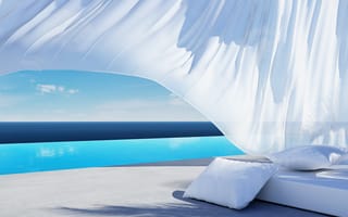 Картинка вода, кровать, ткань, подушки, тень