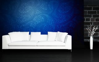 Картинка белый, синий, диван