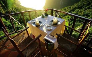 Картинка Caribbean islands, вид, Карибские острова, горы, table for two, mountain, Сент-Люсия, Saint Lucia, столик на двоих, view