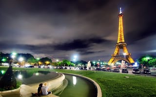 Картинка Париж, город, ночь, башня