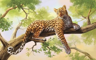 Картинка art, дерево, леопард, olggah, живопись