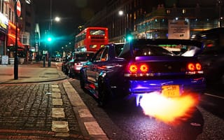 Картинка Nissan, Skyline, cars, fire, London, GT-R, R33