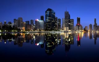Обои Queensland, огни, Brisbane City, штат Квинсленд, Австралия, небоскребы, отражение, Брисбен, подсветка, Australia, ночь, мегаполис, река