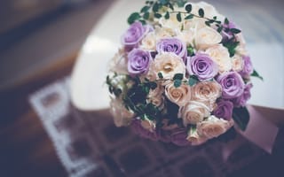Картинка букет, фиолетовые, сиреневые, белые, цветы, розы, свадебный