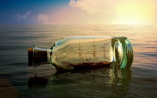 Картинка настроения, лодка, вода, судно, корабль, бутылка, sea, море, небо, река