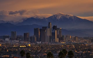 Картинка Калифорния, горы, восход, Лос-Анжелес, утро, город