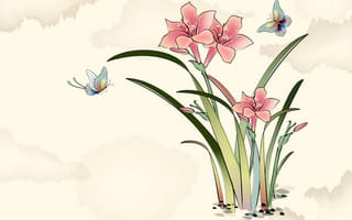 Картинка бабочка, цветы, акварель, арт