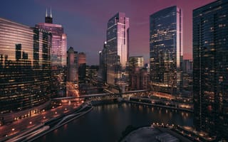 Картинка Мичиган, Чикаго, город, вечер, Иллиноис, usa, chicago, небоскребы