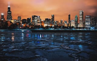 Картинка Ночь, skyline, Chicago, Чикаго, nightscape, USA, Небоскребы