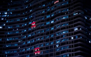 Картинка свет, дом, окна, архитектура, иероглифы, здание