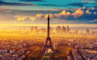 Картинка Франция, Эйфелева башня, облака, город, небо, Париж, осень