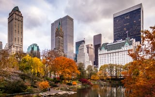 Картинка New York City, парк, осень, город, нью йорк, америка, сша, небоскребы, USA
