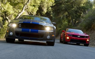Обои Ford, Chevrolet, Мускул кар, Shelby, передок, and, Mustang, GT500, Camaro, Muscle car, ZL1