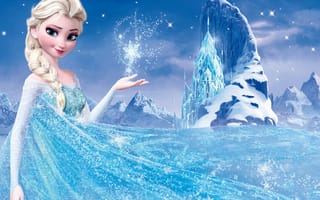 Обои Frozen, Walt Disney, Kingdom, снежинка, Эльза, Arendelle, анимация, лёд, горы, Эрендель, Холодное Сердце, Королевство, снег, звезда, Королева, 2013, ледяной замок, Queen, Уолт Дисней, Elsa
